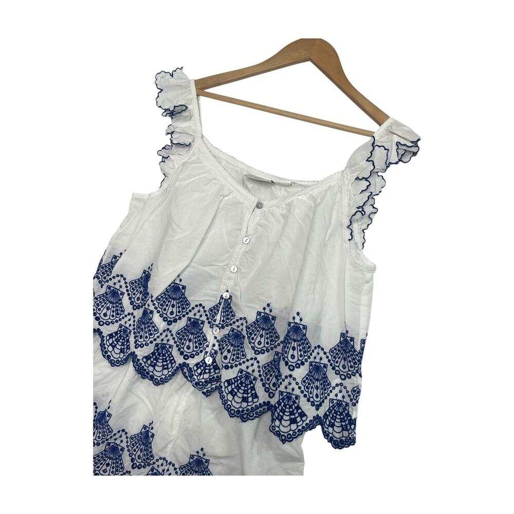 Calypso St Barth Pajama Set Womens Medium White Blue Embroidered Cotton Lounge - Picture 6 of 14